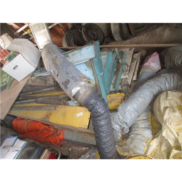 LOT - Overhead door + parts plus wood pieces + insulated ducting