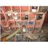 Image 5 : LOT - Wooden Bin Shelf with contents - gears, pulleys, galvanized tub, steel stand, motors