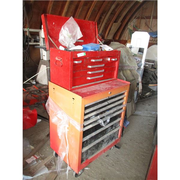 2-piece metal toolbox with contents (on castors) 48" tall