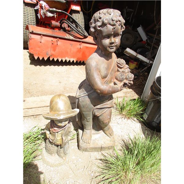 (2) statue lawn ornaments 16" + 32"