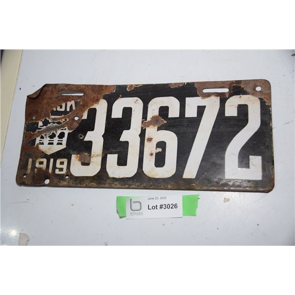1919 Sask license plate