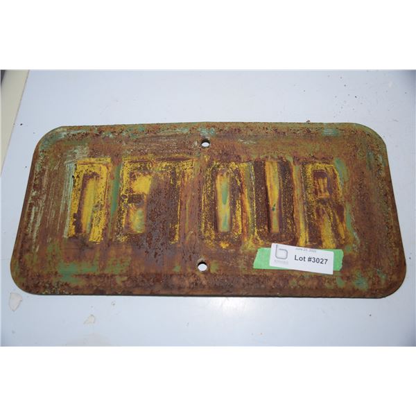Antique pressed steel detour sign