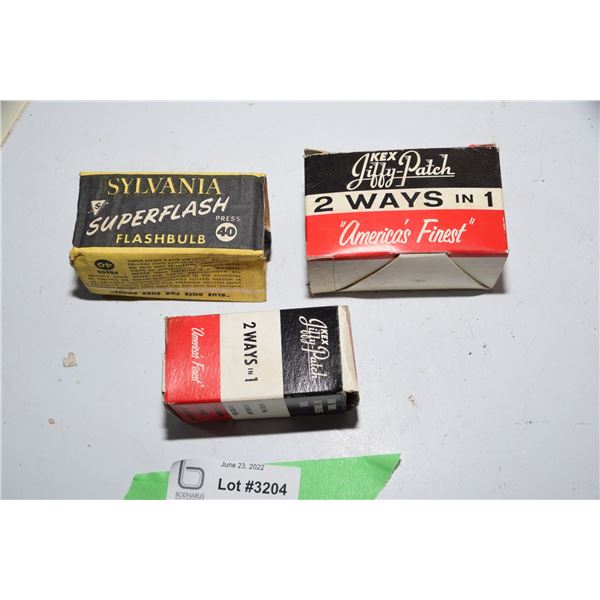 Tire Patches, flash bulbs (NOS)