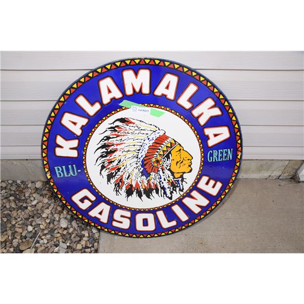 WOW! 6-Color Kalamalka Gasoline - Double Sided Indian Chief - 30" round porcelain fantasy sign