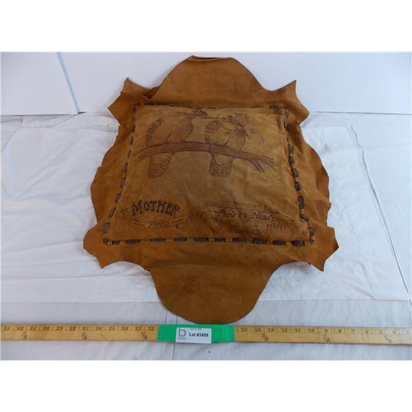 Souvenir Australian X-Mas 1916 Leather pillow with bird burn drawing