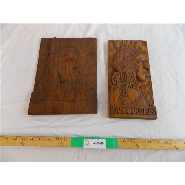 2X bid price - Pair of hand carved prisoner of war plaques ww2