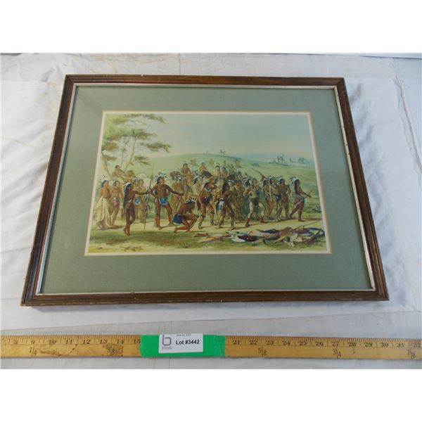 Early hand lithograph of "Mandan Archery contest" by george catlin 1832