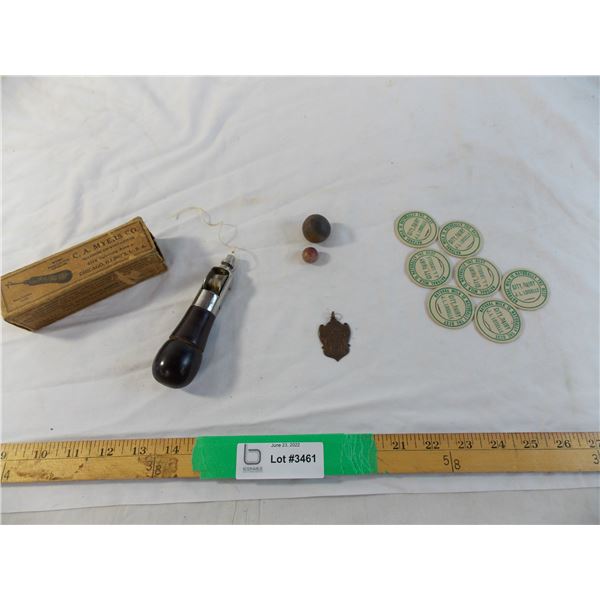 1919 VAncouver Peace Medallion with old milk tags and awl