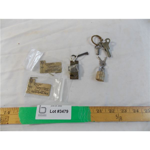 Assorted keys and Quaint Furniture plaques