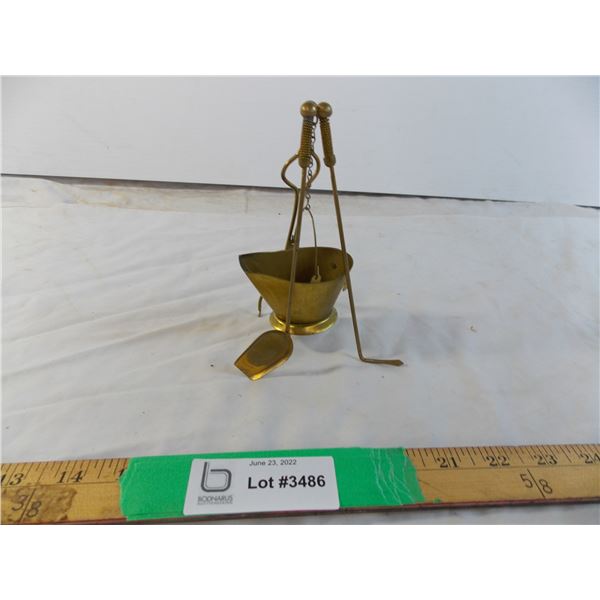 Mini Brass fire poker set with hanging pourer