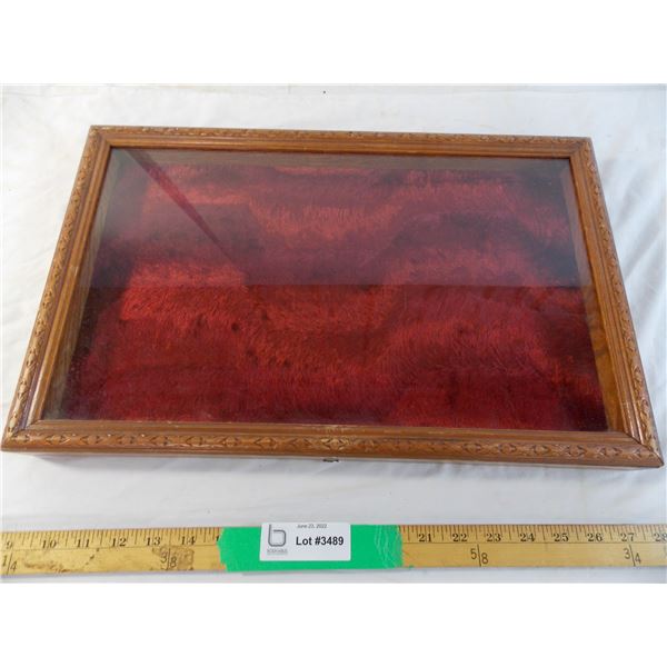 Red Felt display case with glass cover