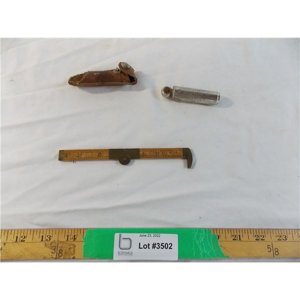 Schrader tire gauge and vintage folding ruler