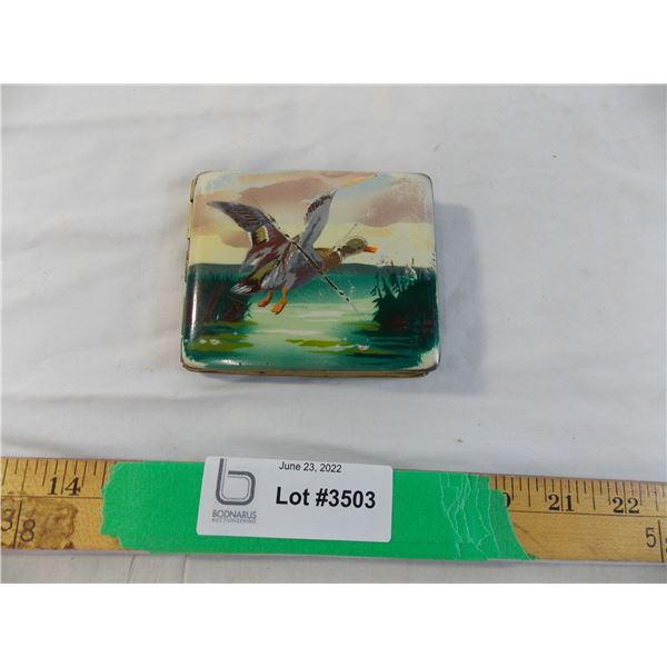 Vintage cigarette metal case with a duck on it