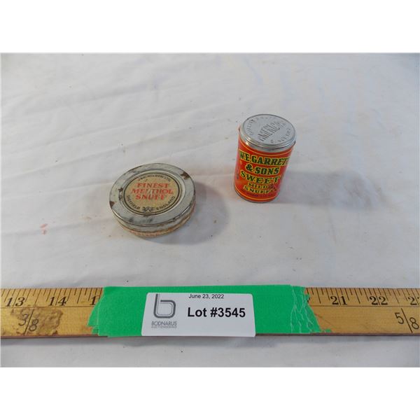 Menthol Snuff and W.E Garrett and sons sweet mild snuff