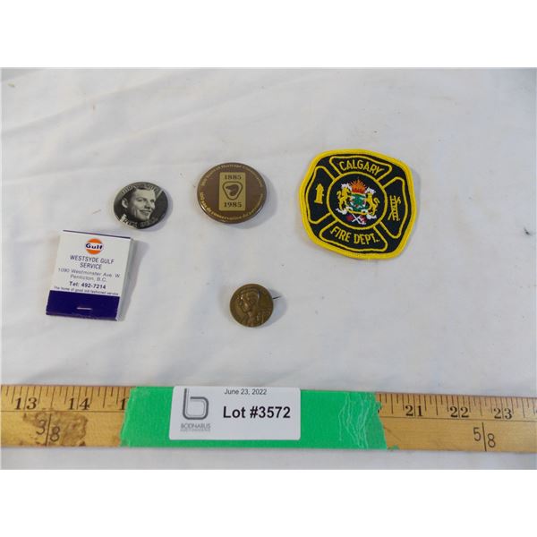 Calgary Fire Dept patch and other assorted pins