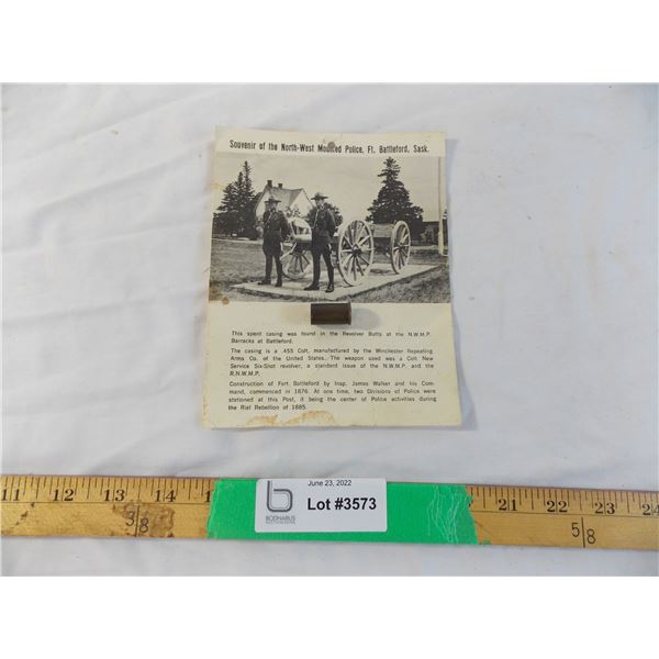 Spent casing Souvenir of the NW Mounted Police Battleford SK