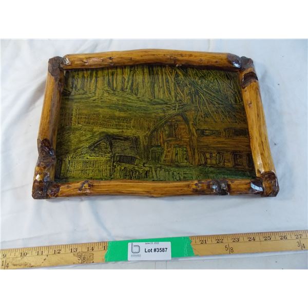 Rustic folk art framed painting