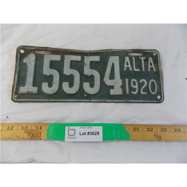 Alberta 1920 Licence plate