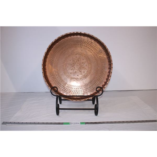Vintage Copper Tray&Stand from Saudi Arabia 20”