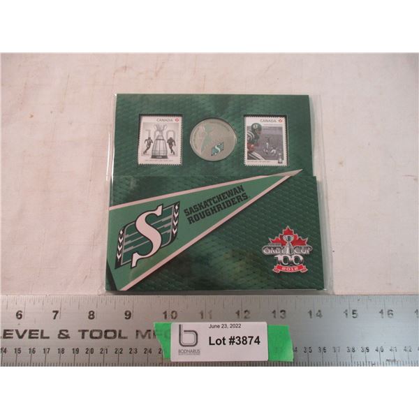 RCM 2012 Sask Roughriders Quarter + stamp set