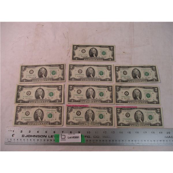 (10) $2 US Bills