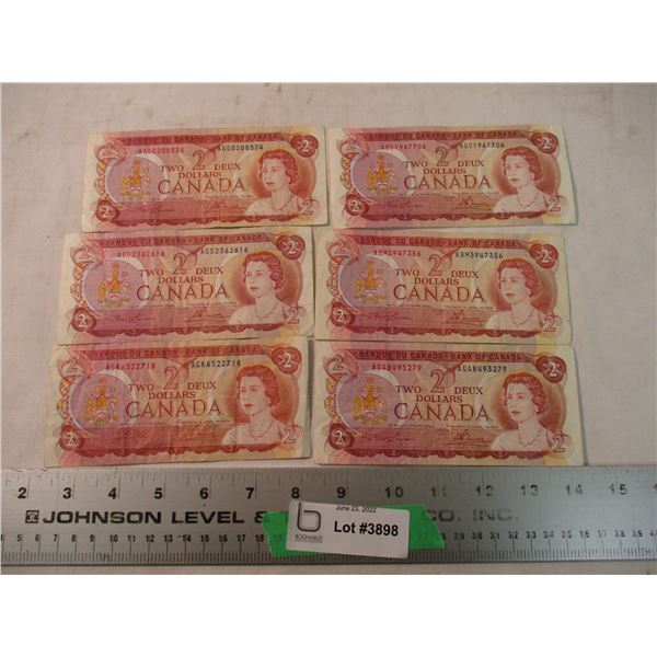 (6) 1974 - $2 Canadian Bills