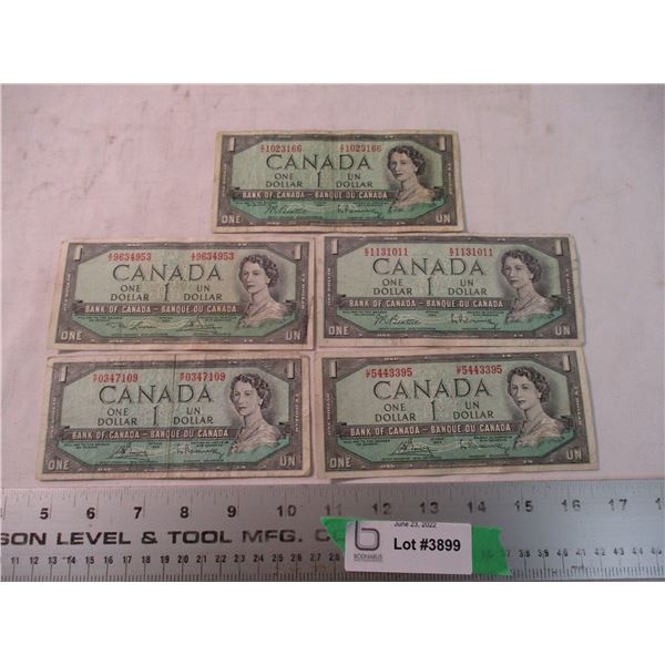 (5) 1954 - $1 Canadian Bills
