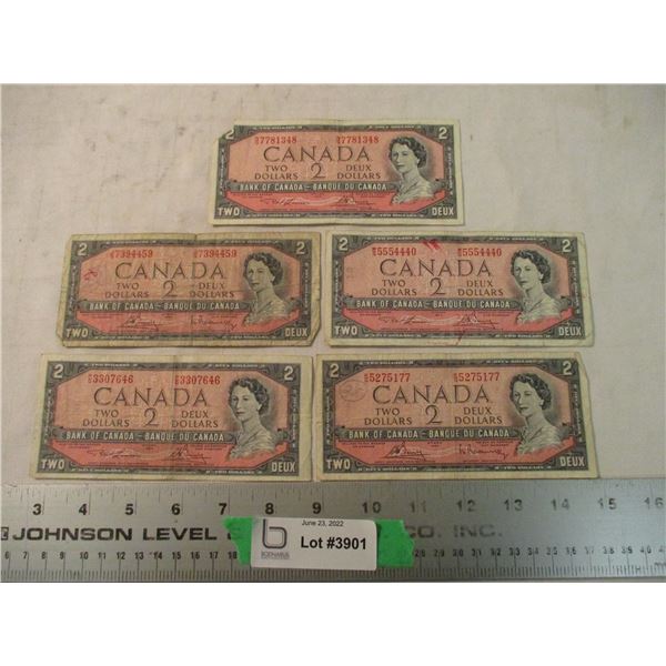 (5) 1954 - $2 Canadian Bills