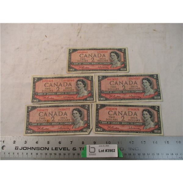 (5) 1954 - $2 Canadian Bills