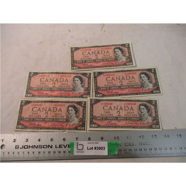 (5) 1954 - $2 Canadian Bills