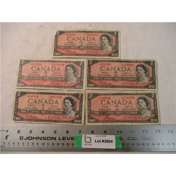 (5) 1954 - $2 Canadian Bills