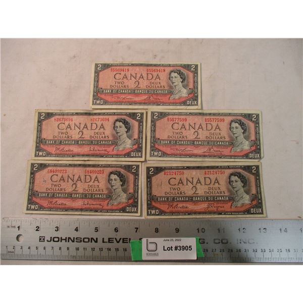 (5) 1954 - $2 Canadian Bills