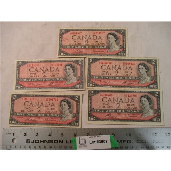 (5) 1954 - $2 Canadian Bills