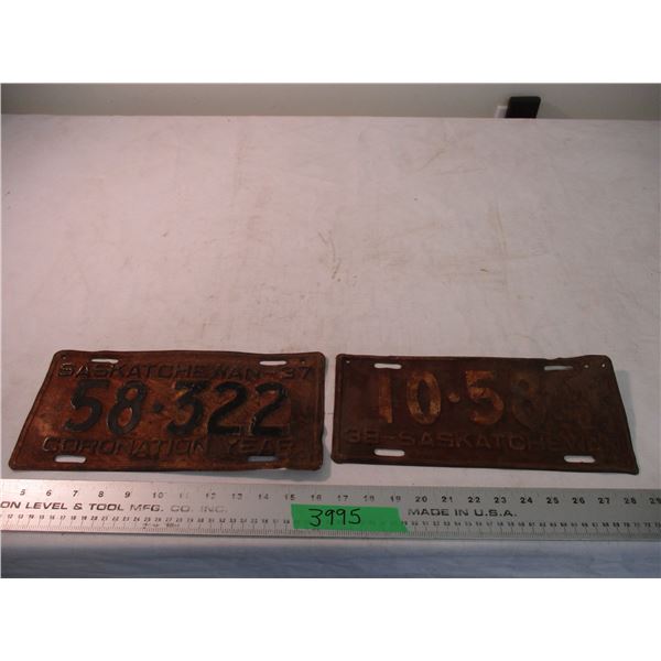 2X THE BID - 1937 + 38 Sask license plates