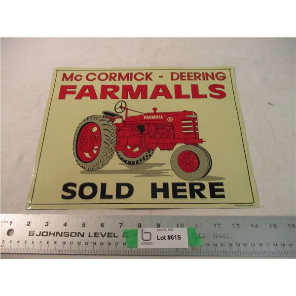 McCormick-Deering Farmalls Sold Here tin sign 10.25x13
