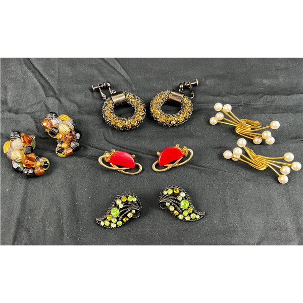 Lot of 5 Vintage clip-on ladies costume earrings