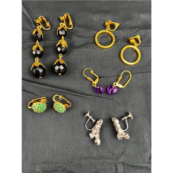 Lot of 5 Vintage clip-on ladies costume earrings