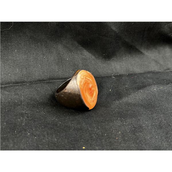 Large silver tone mens ring with beige stone