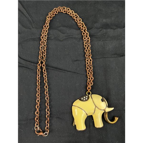 Large 28" enameled elephant pendant &chain
