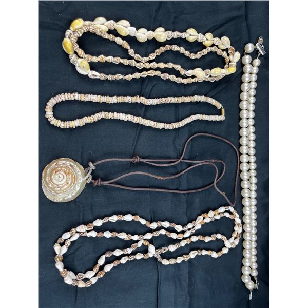 5 ocean style necklaces with pearl/shell beads
