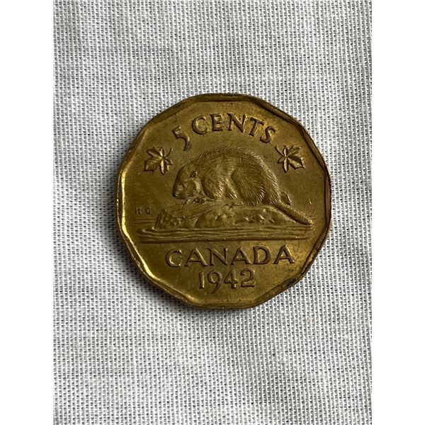 Uncirculated WW2 Brass Canada 5 Cent