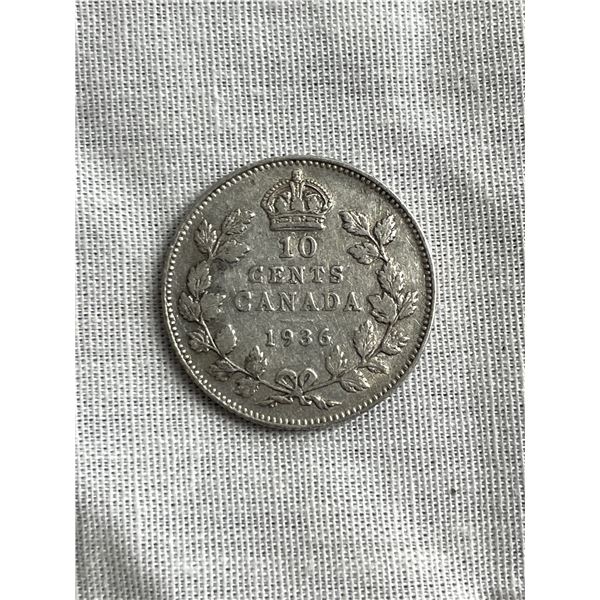Higher Grade 1936 Silver Canada 10 Cent