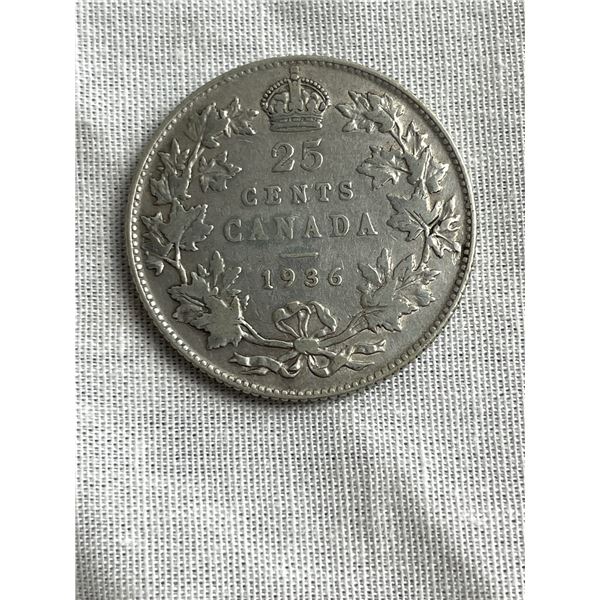 Higher Grade 1936 Silver Canada 25 Cent