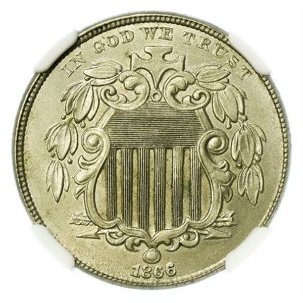 1866 Rays Shield Nickel NGC MS-63
