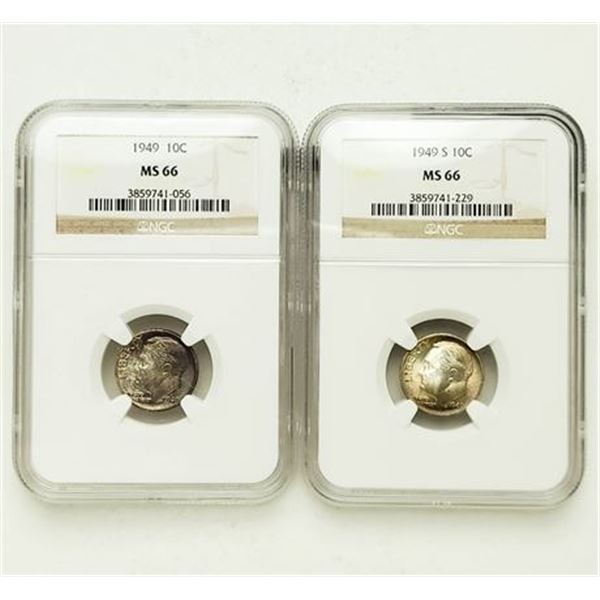 Group of 2 1949 and 1949-S Roosevelt Dimes NGC MS-66