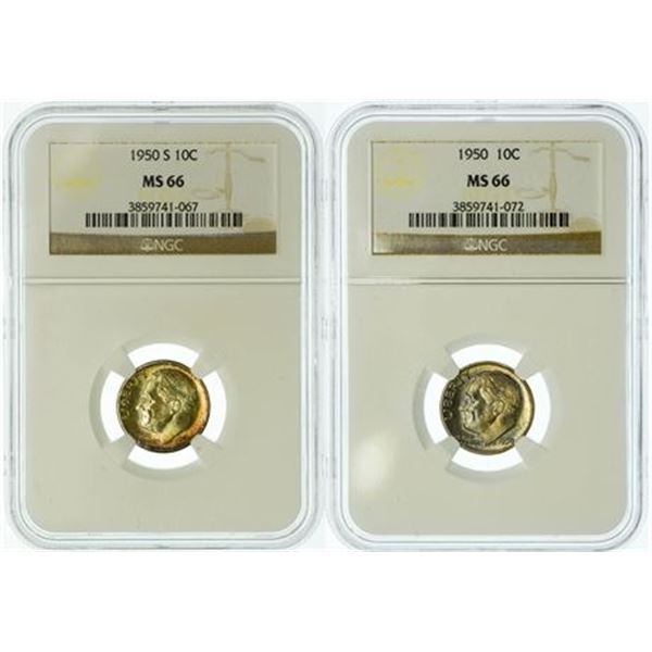 Group of 2 1950 and 1950-S Roosevelt Dimes NGC MS-66