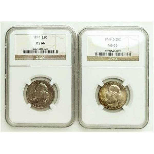Group of 2 1949 and 1949-D Washington Quarters NGC MS-66