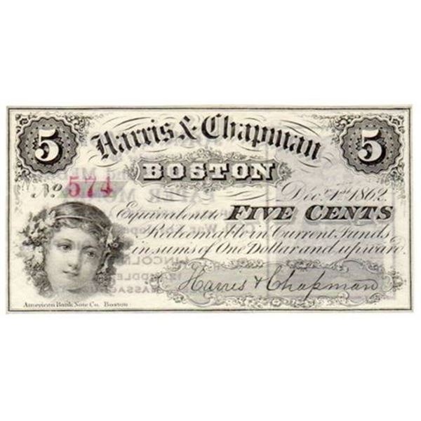1862 Five Cents Obsolete Note Boston, Massachusetts