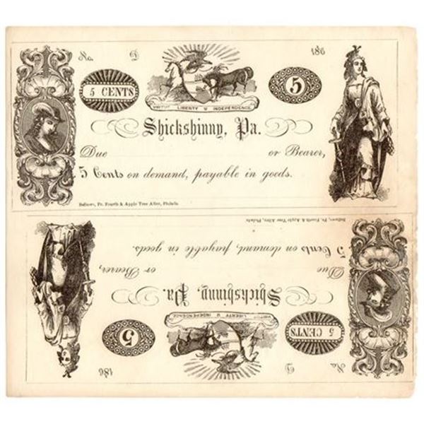 186_ Five Cents Uncut Sheet Shickshinny, Pennsylvania