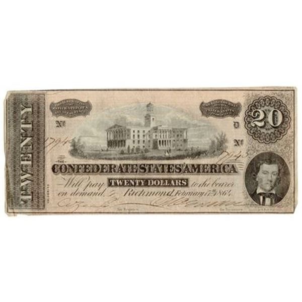 Type 68 1864 $20 Confederate Note